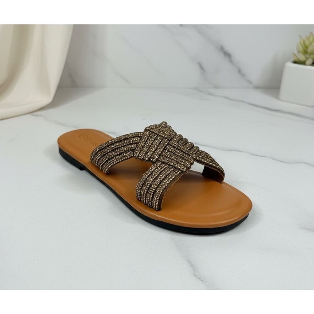 icosylify Women’s Shining Slide Sandals Brown Bronze Size 10